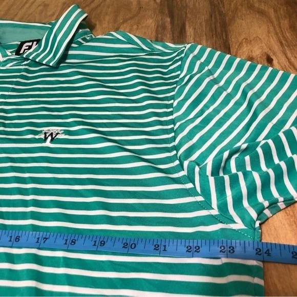 FootJoy Short Sleeve Golf Shirt Polo Mens Size Large Green Stripes W Emblem - Picture 6 of 7